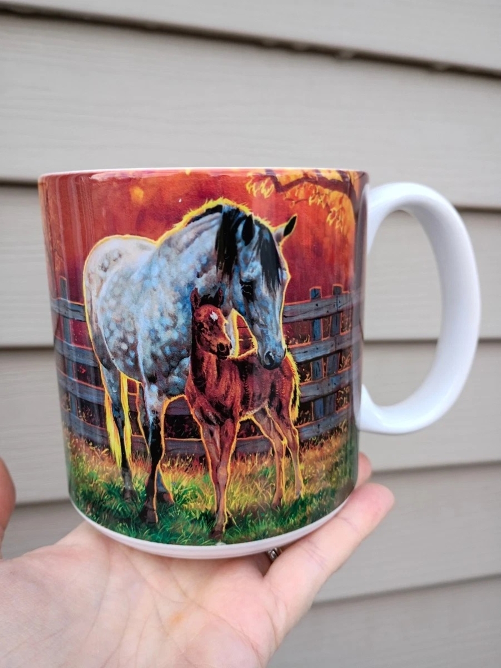 Vtg Mare and Colt Horse Scene Made in Taiwan Ceramic Coffee Mug